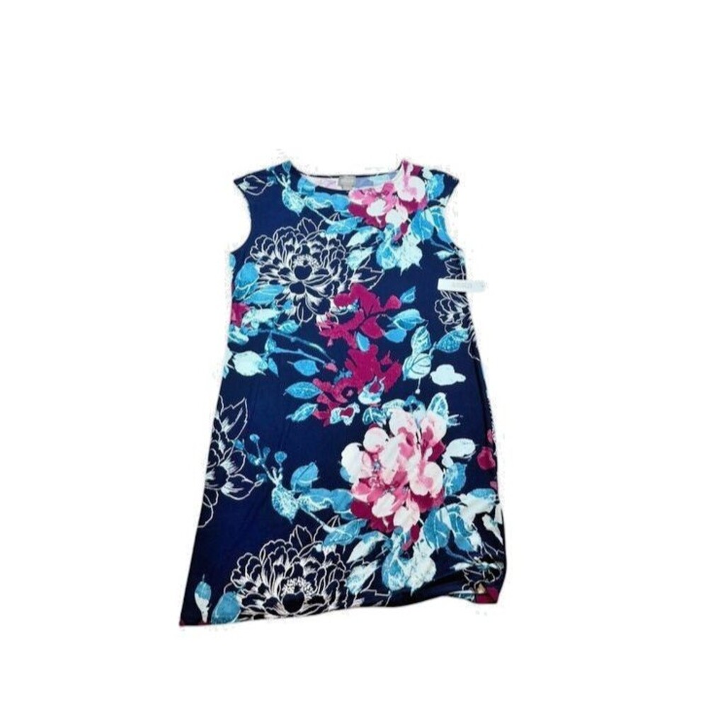 Chico's Iris Iona Knee Dress Size 2 Large Midnight Floral T-Shirt Travel - Beach